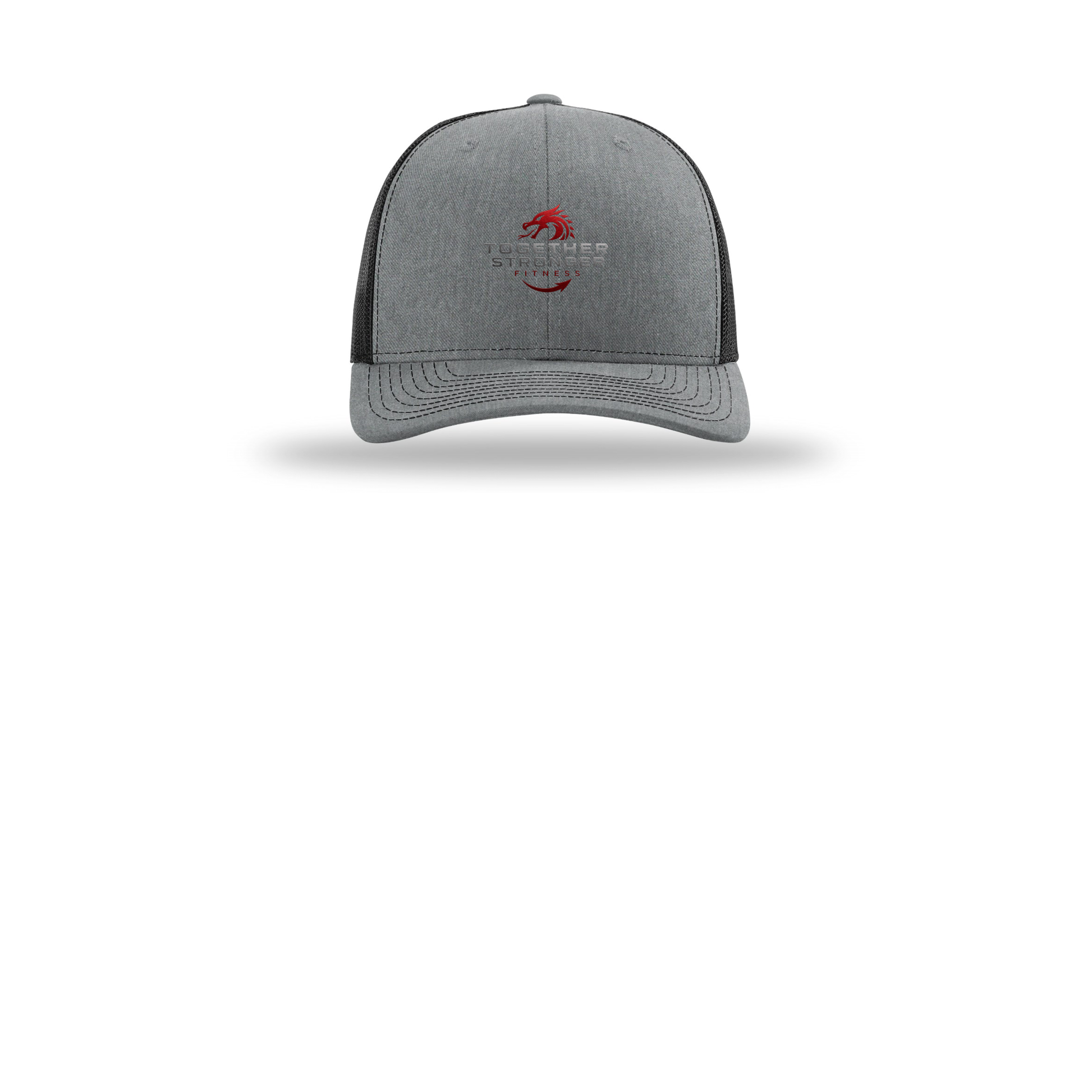 togetherstrongerfitness-richardson-trucker-cap-embroidery-capfront-R112-heathergreyblack-flat-front