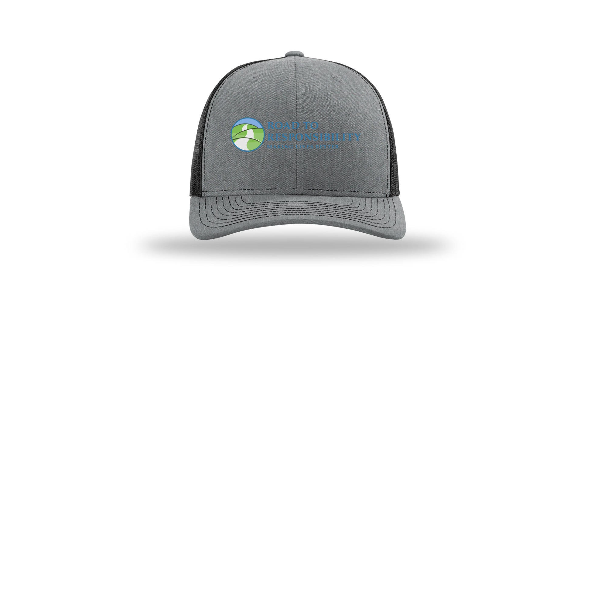 roadtoresponsibility-richardson-trucker-cap-embroidery-capfront-R112-heathergreyblack-flat-front