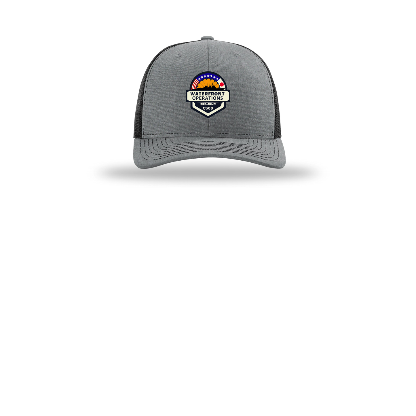 waterfront-operations-retro-trucker-cap-embroidery-capfront-R112-heathergreyblack-flat-front