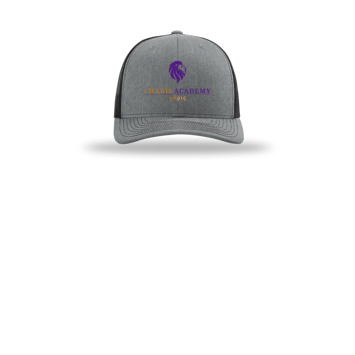 cahazleton-richardson-trucker-cap-embroidery-capfront-R112-heathergreyblack-flat-front