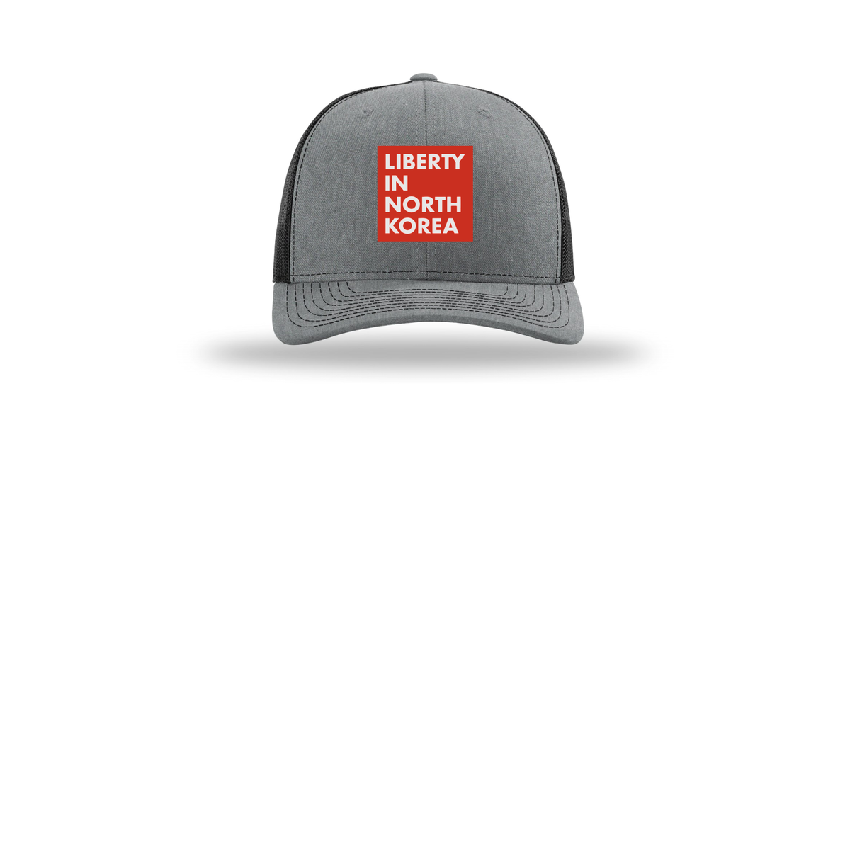 libertyinnorthkorea-richardson-trucker-cap-embroidery-capfront-R112-heathergreyblack-flat-front