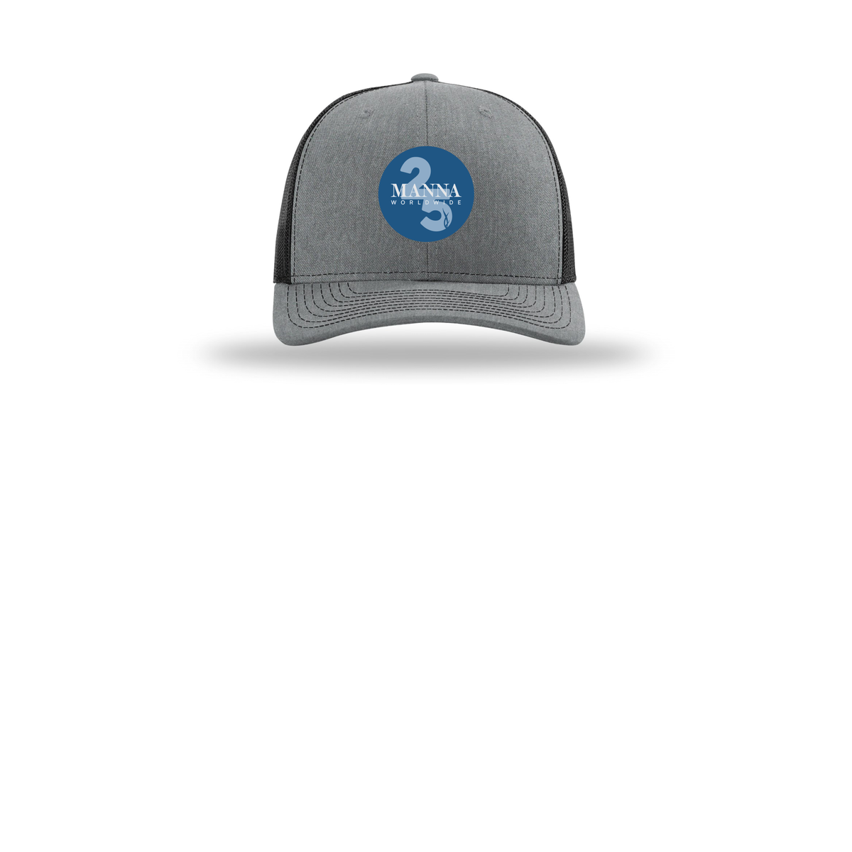 mannaworldwide-richardson-trucker-cap-embroidery-capfront-R112-heathergreyblack-flat-front