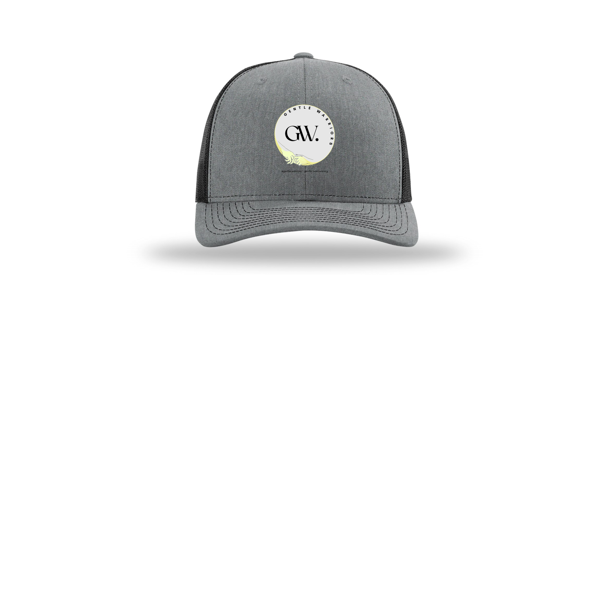 gentle-warriors-richardson-trucker-cap-embroidery-capfront-R112-heathergreyblack-flat-front