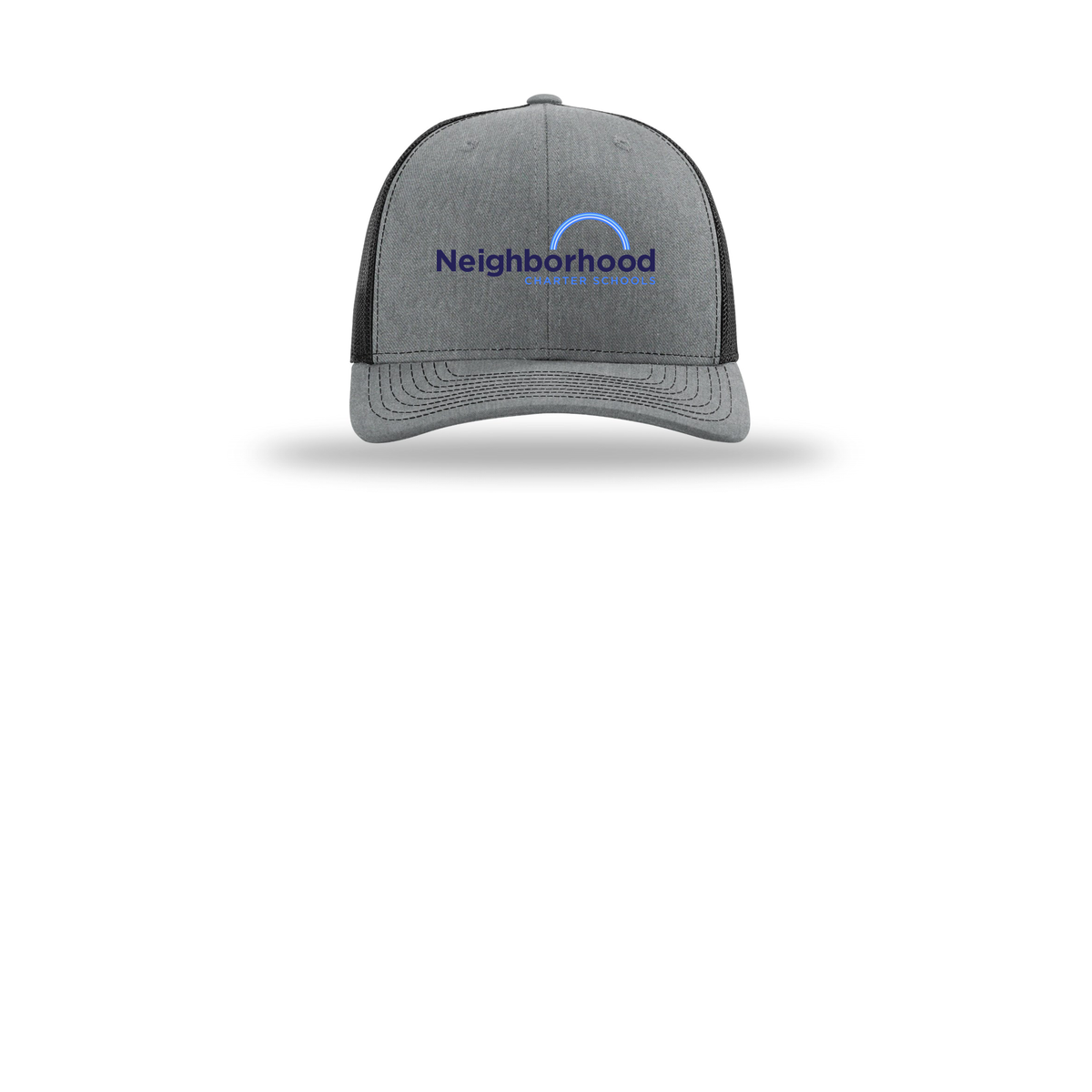 ncschools-richardson-trucker-cap-embroidery-capfront-R112-heathergreyblack-flat-front