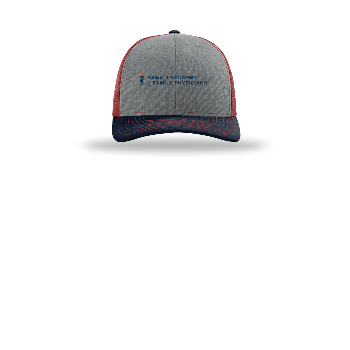 hafp-richardson-trucker-cap-embroidery-capfront-R112-heathergreycardinalnavy-flat-front