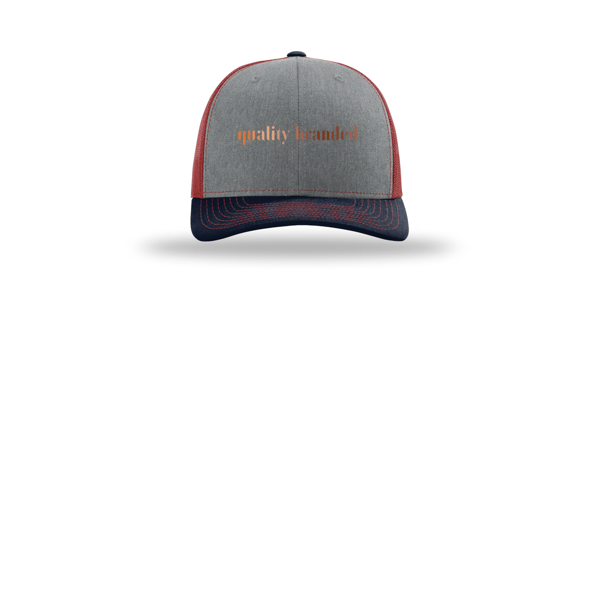 qualitybranded-richardson-trucker-cap-embroidery-capfront-R112-heathergreycardinalnavy-flat-front