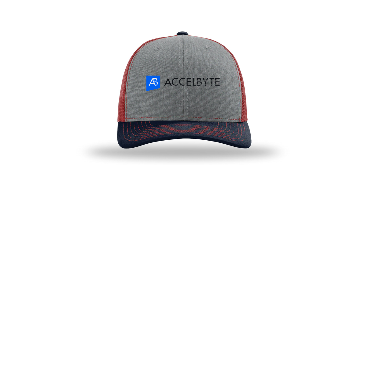 accelbyte-richardson-trucker-cap-embroidery-capfront-R112-heathergreycardinalnavy-flat-front