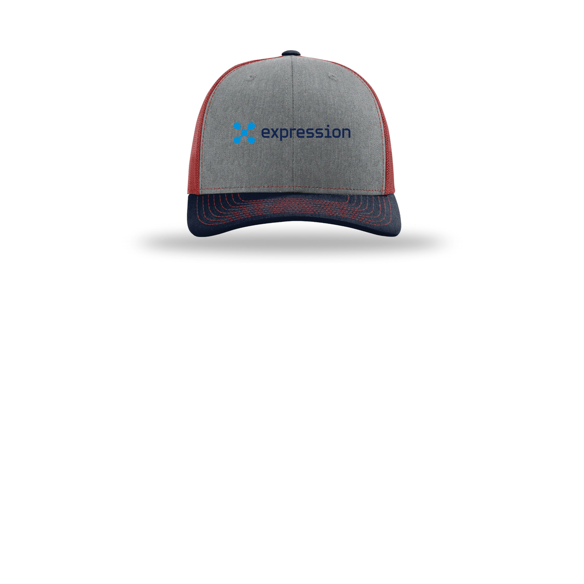 expr-richardson-trucker-cap-embroidery-capfront-R112-heathergreycardinalnavy-flat-front