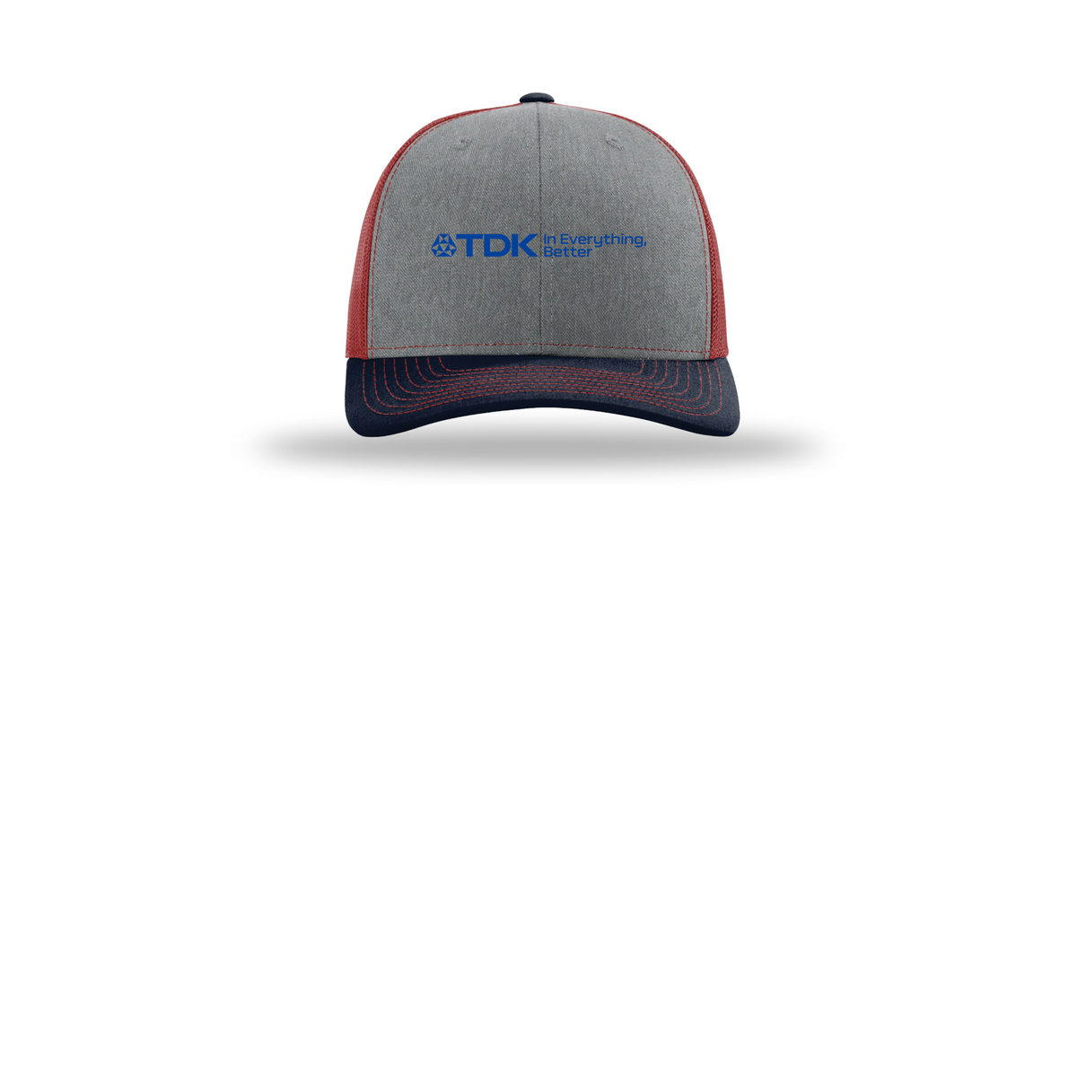 tdk-richardson-trucker-cap-embroidery-capfront-R112-heathergreycardinalnavy-flat-front