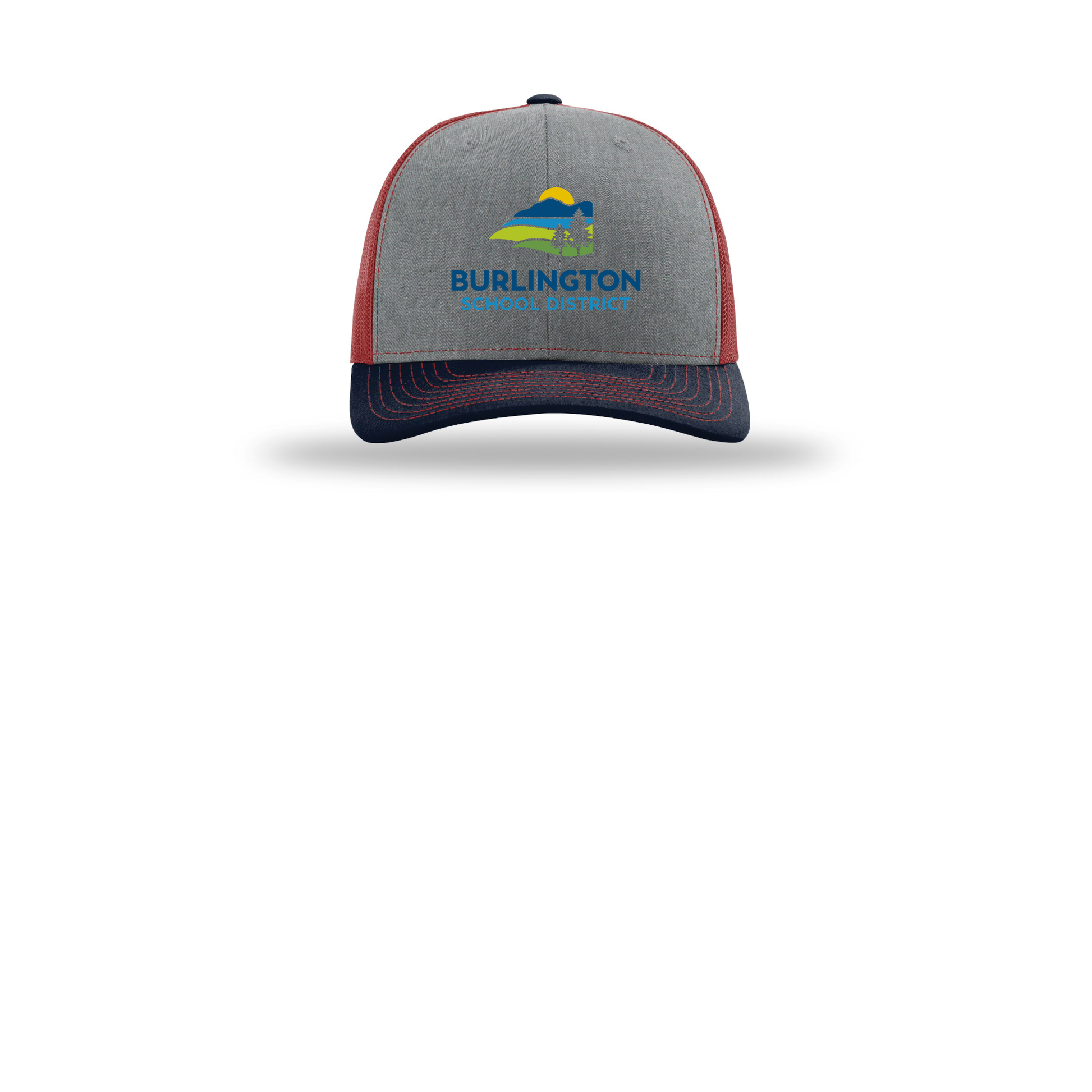 bsdvt-richardson-trucker-cap-embroidery-capfront-R112-heathergreycardinalnavy-flat-front