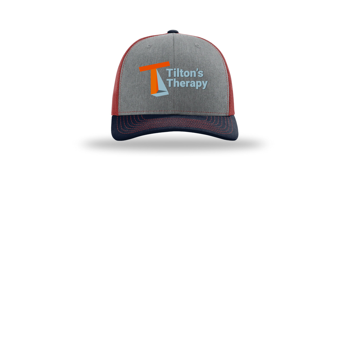 tiltonstherapy-richardson-trucker-cap-embroidery-capfront-R112-heathergreycardinalnavy-flat-front