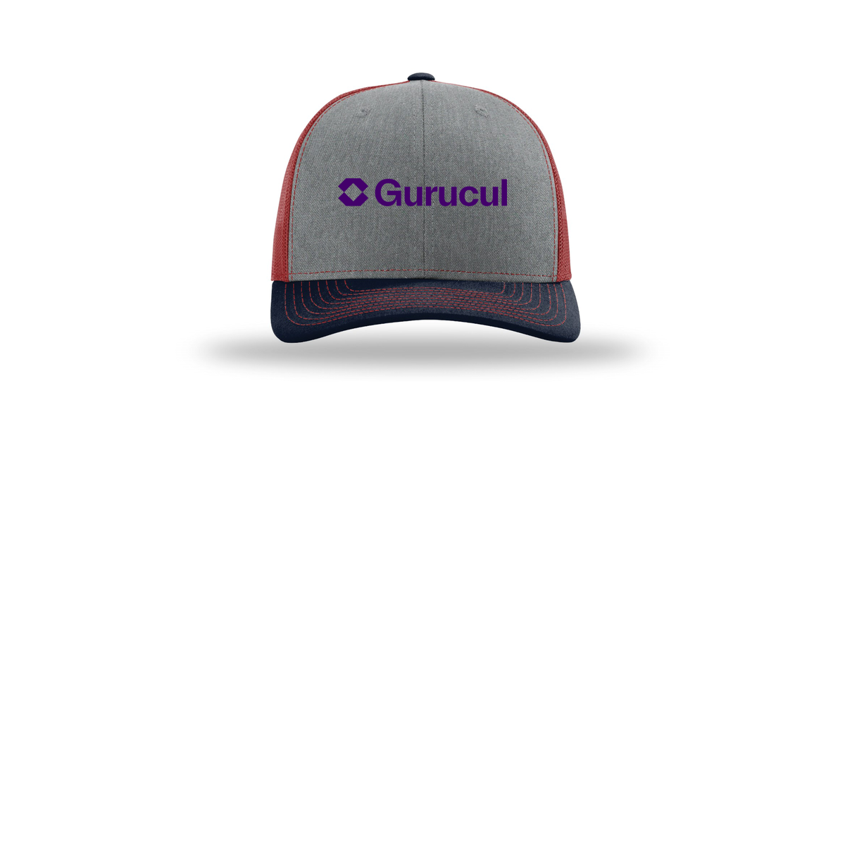 gurucul-richardson-trucker-cap-embroidery-capfront-R112-heathergreycardinalnavy-flat-front