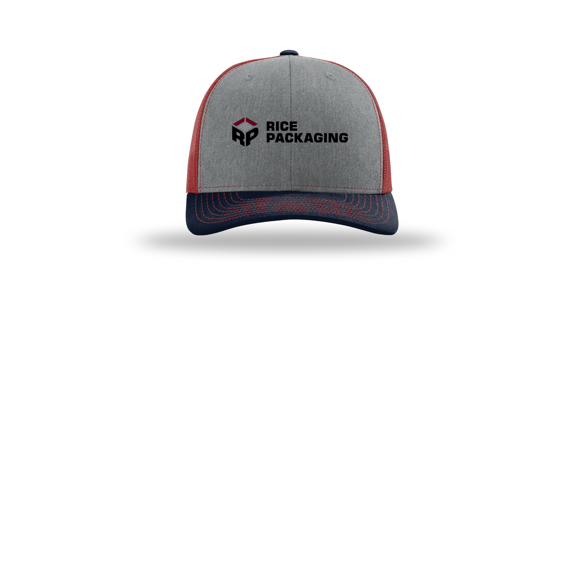 ricepackaging-richardson-trucker-cap-embroidery-capfront-R112-heathergreycardinalnavy-flat-front