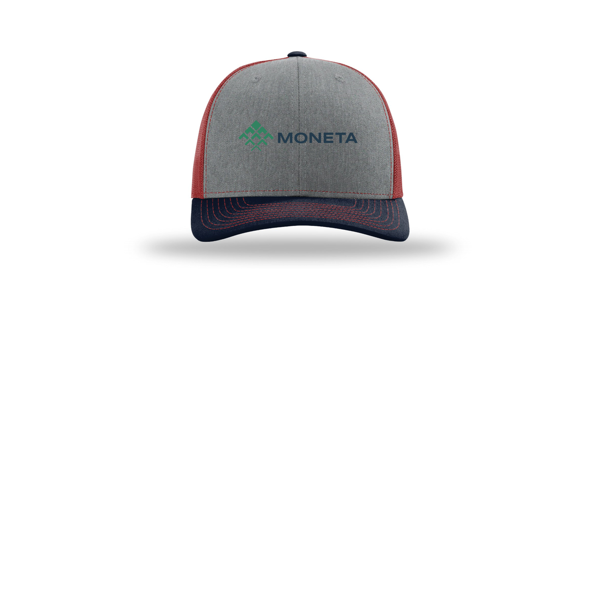 monetagroup-richardson-trucker-cap-embroidery-capfront-R112-heathergreycardinalnavy-flat-front
