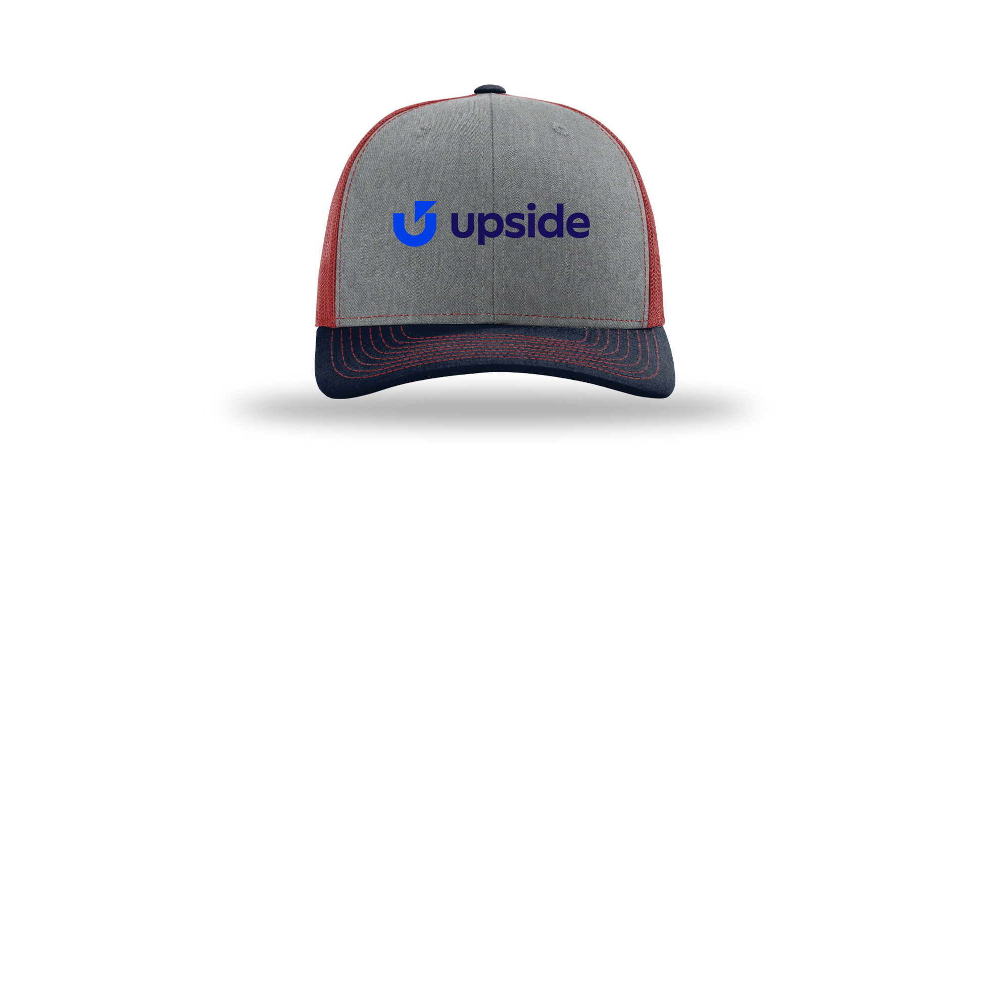 upside-richardson-trucker-cap-embroidery-capfront-R112-heathergreycardinalnavy-flat-front