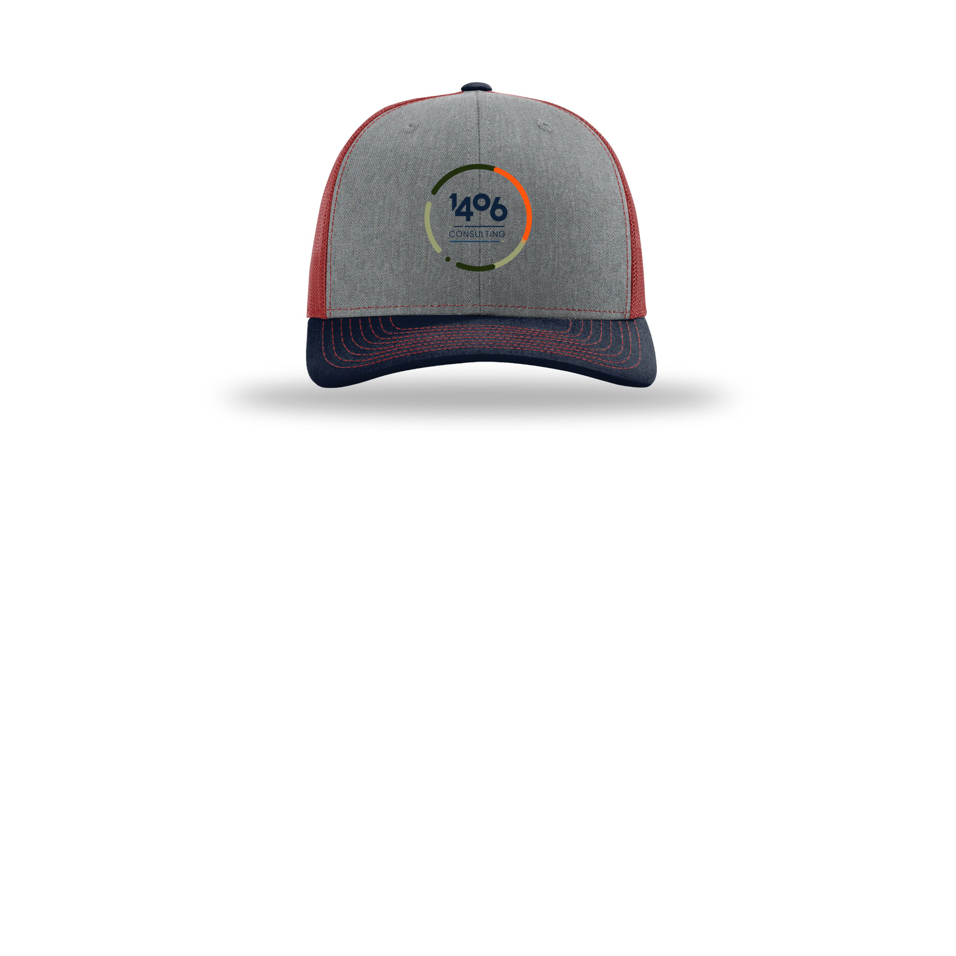 1406consulting-richardson-trucker-cap-embroidery-capfront-R112-heathergreycardinalnavy-flat-front