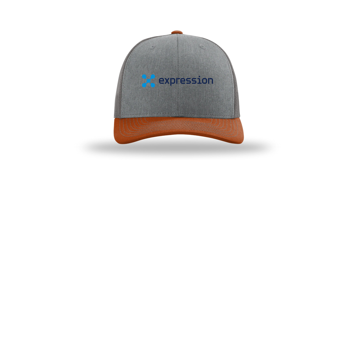 expr-richardson-trucker-cap-embroidery-capfront-R112-heathergreycharcoaldarkorange-flat-front