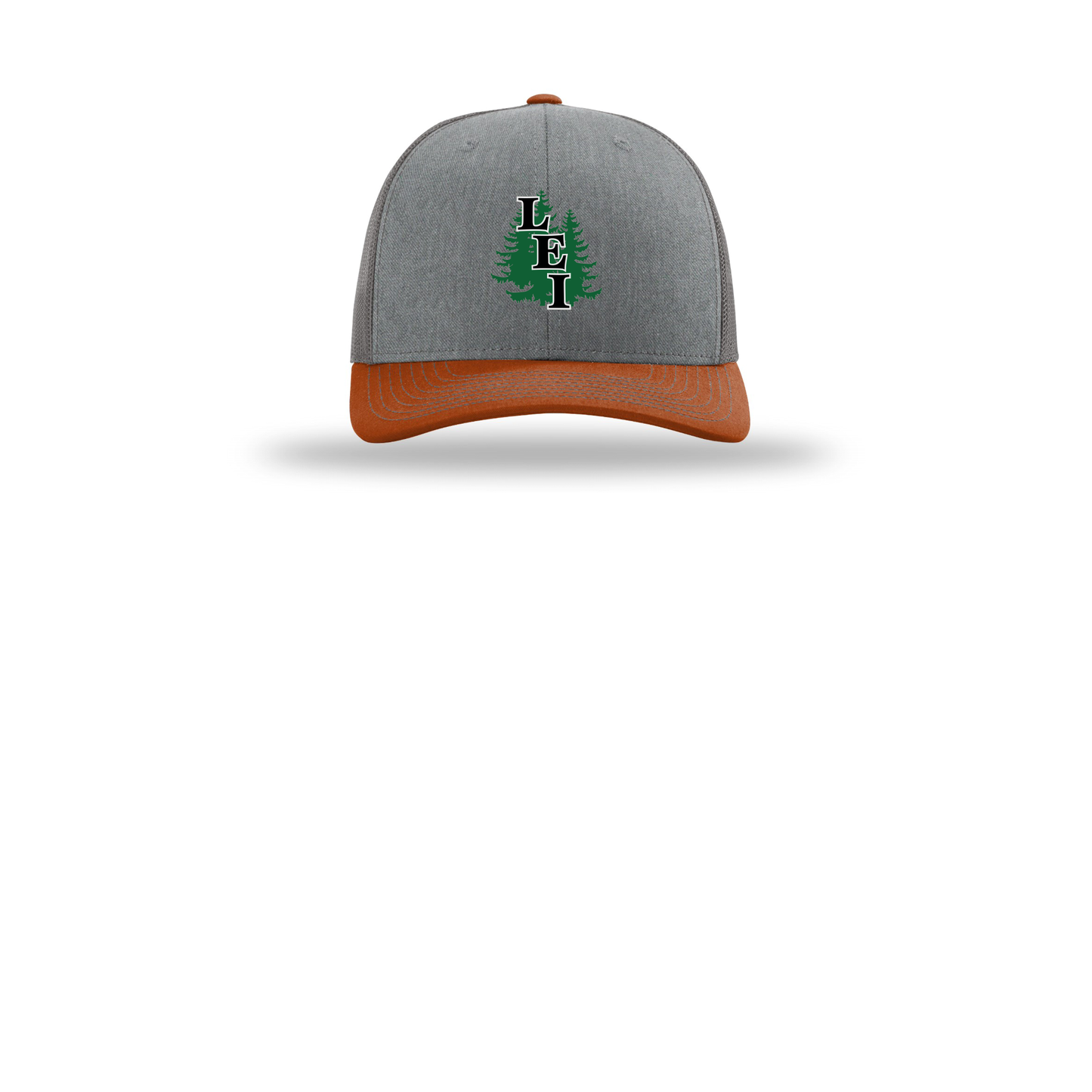 leisite-richardson-trucker-cap-embroidery-capfront-R112-heathergreycharcoaldarkorange-flat-front