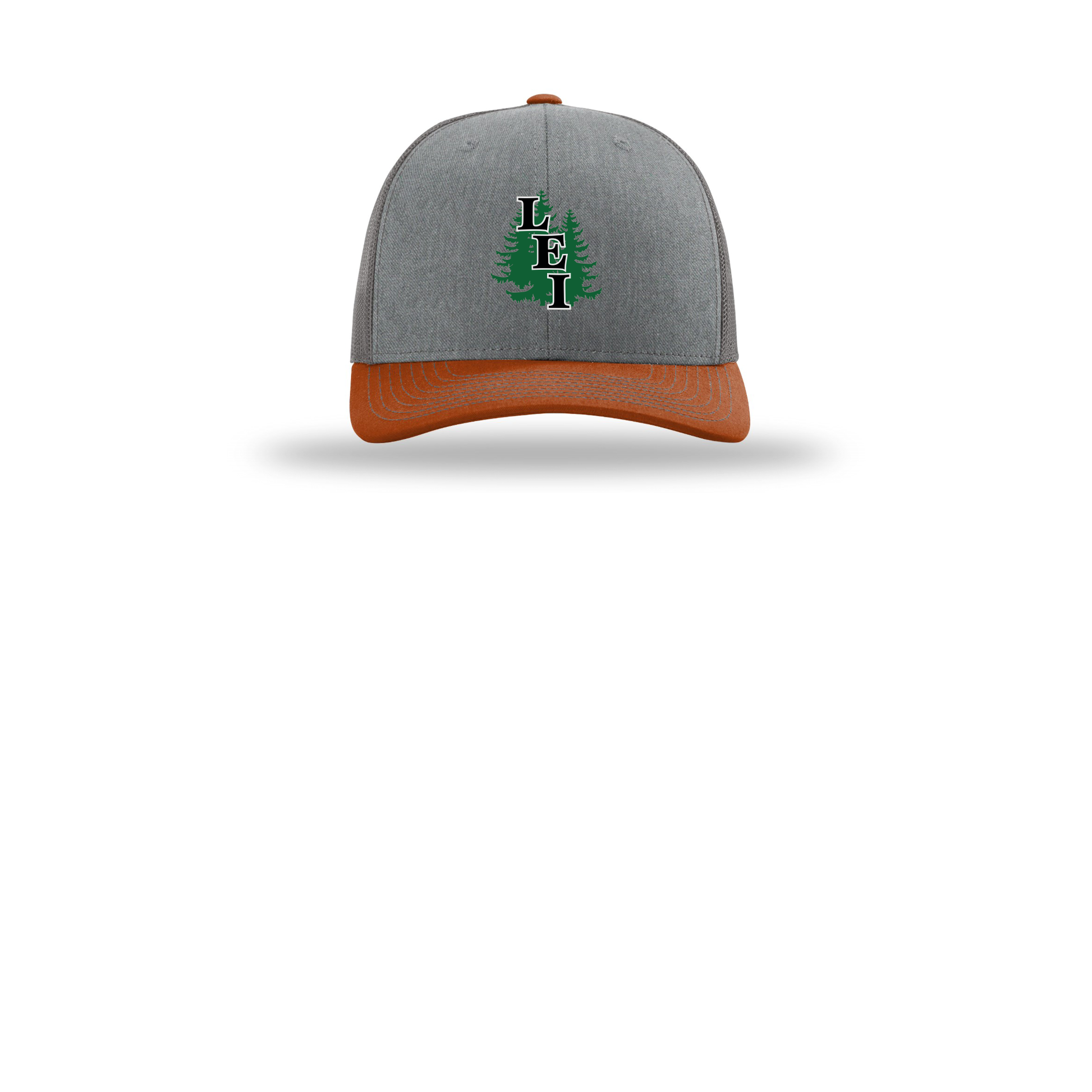 leisite-richardson-trucker-cap-embroidery-capfront-R112-heathergreycharcoaldarkorange-flat-front