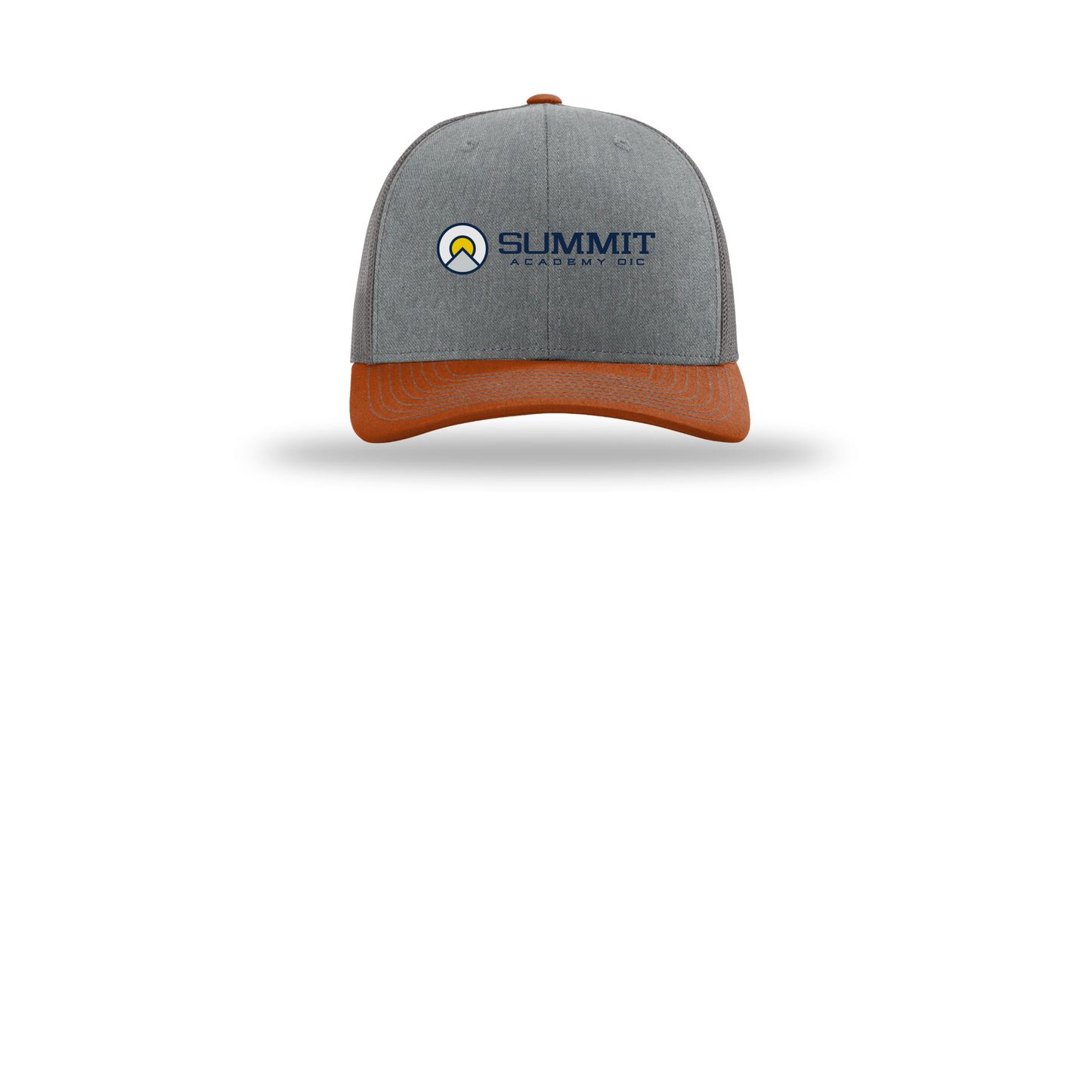 saoic-richardson-trucker-cap-embroidery-capfront-R112-heathergreycharcoaldarkorange-flat-front