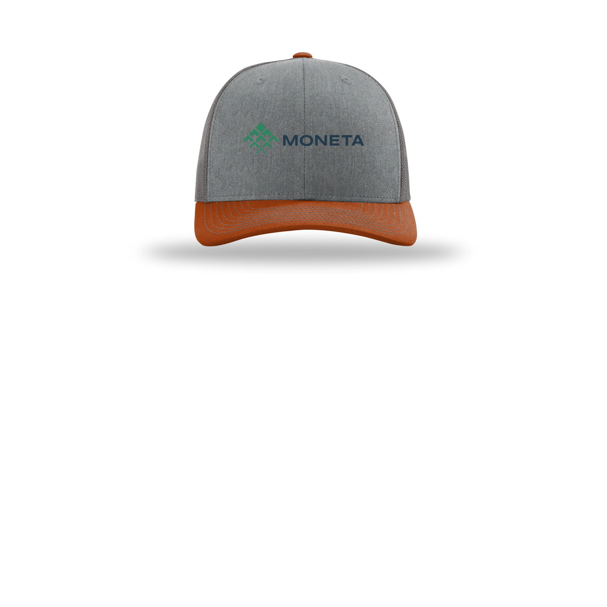 monetagroup-richardson-trucker-cap-embroidery-capfront-R112-heathergreycharcoaldarkorange-flat-front