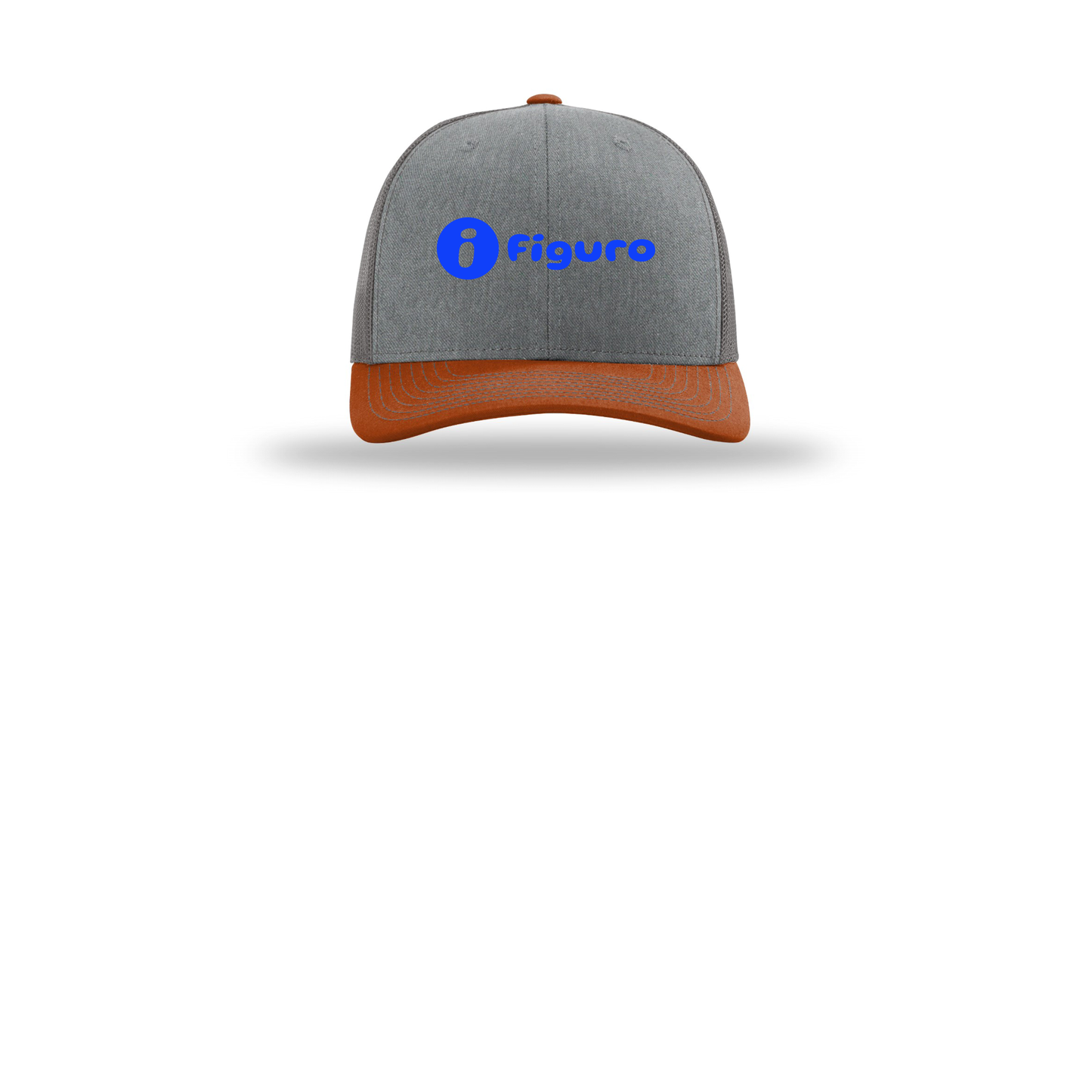 getfiguro-richardson-trucker-cap-embroidery-capfront-R112-heathergreycharcoaldarkorange-flat-front