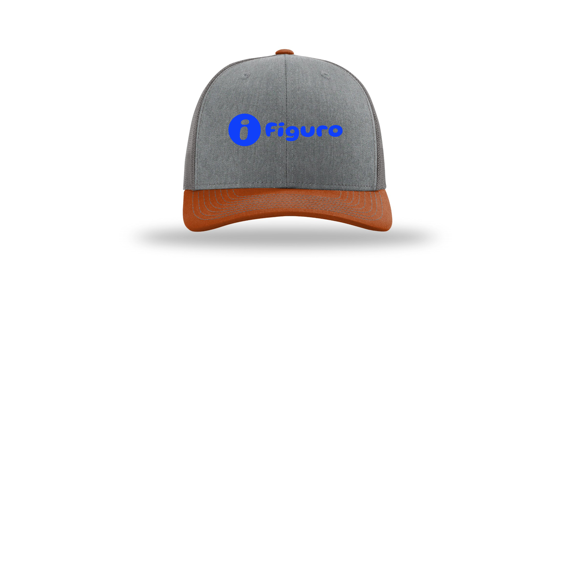 getfiguro-richardson-trucker-cap-embroidery-capfront-R112-heathergreycharcoaldarkorange-flat-front