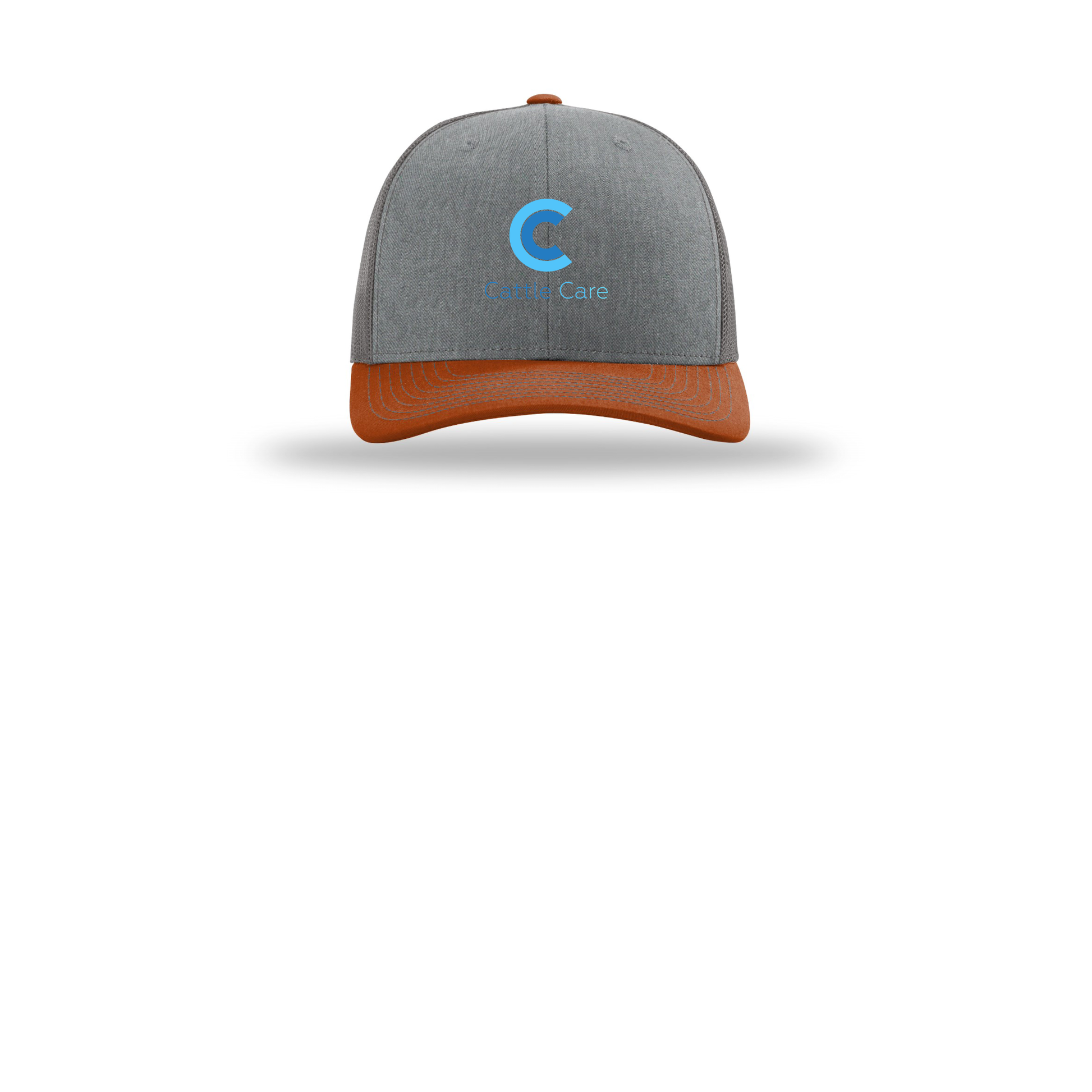 cattle-care-richardson-trucker-cap-embroidery-capfront-R112-heathergreycharcoaldarkorange-flat-front