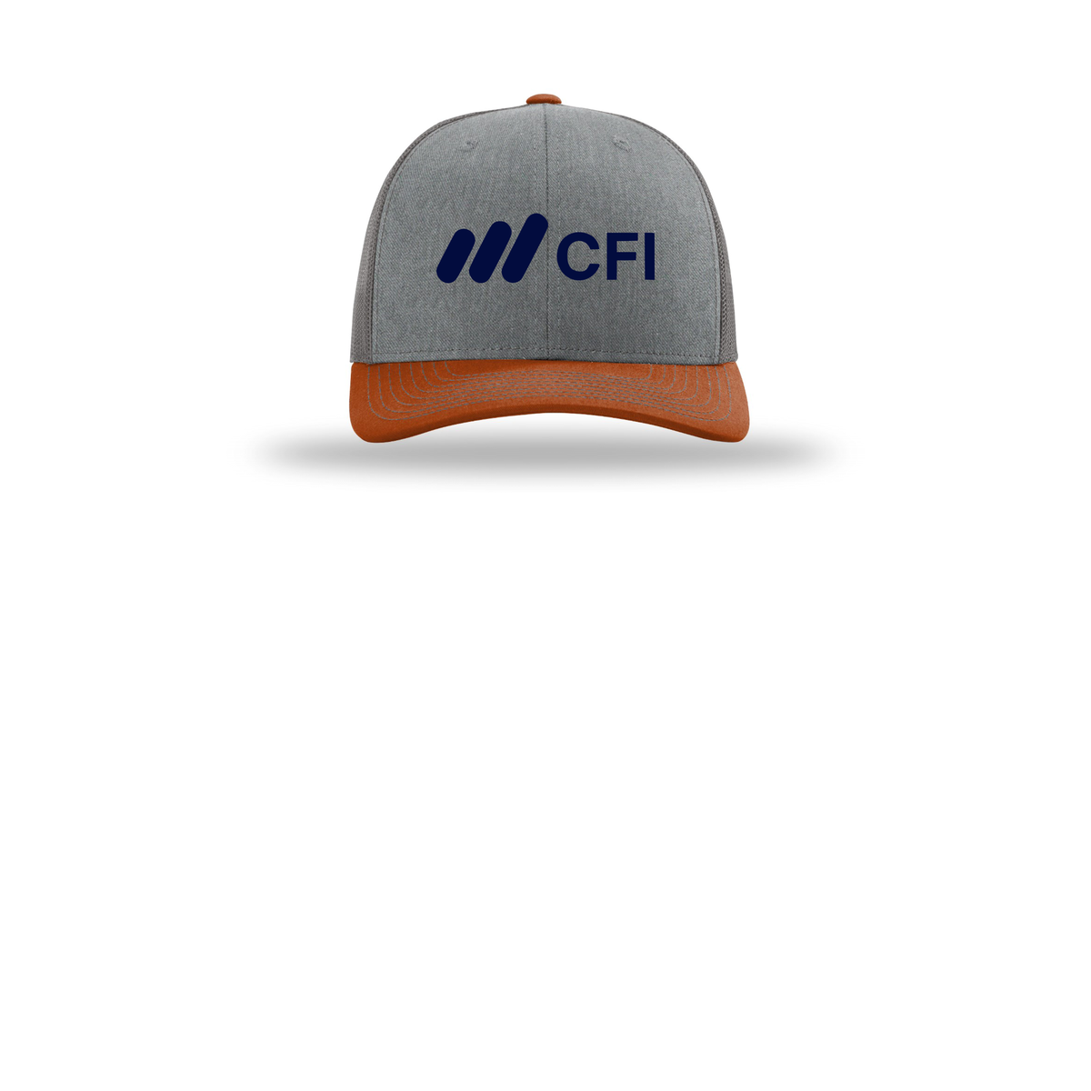 corporatefinanceinstitute-richardson-trucker-cap-embroidery-capfront-R112-heathergreycharcoaldarkorange-flat-front