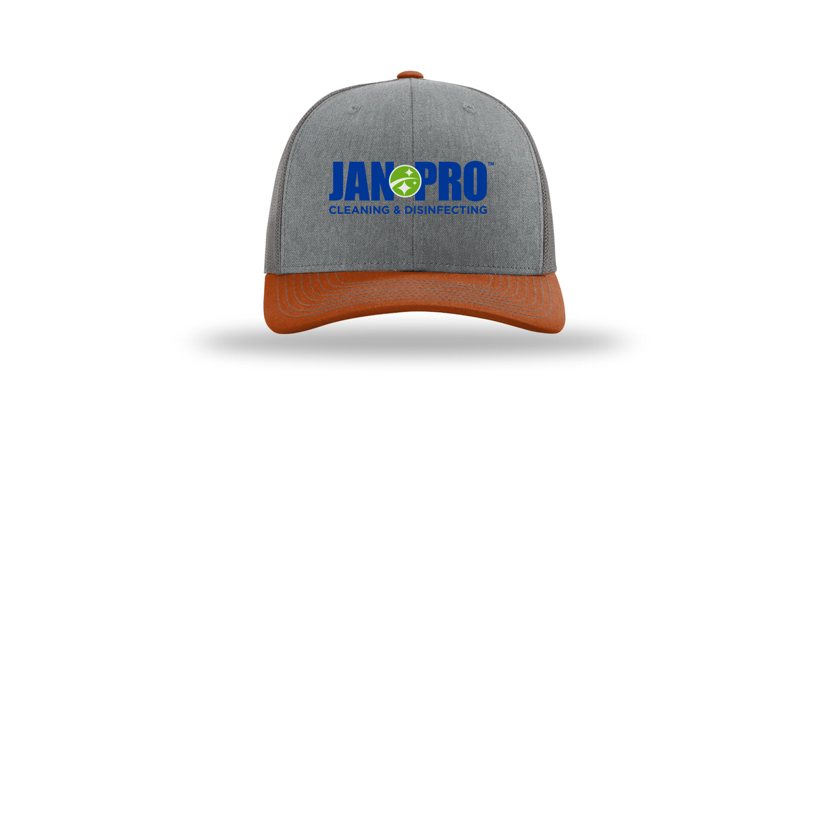 jan-pro-richardson-trucker-cap-embroidery-capfront-R112-heathergreycharcoaldarkorange-flat-front