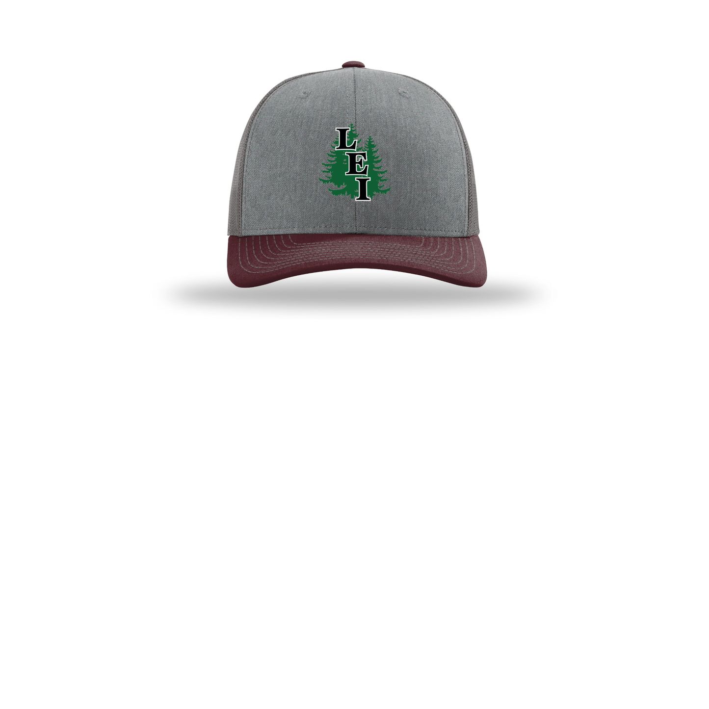 leisite-richardson-trucker-cap-embroidery-capfront-R112-heathergreycharcoalmaroon-flat-front