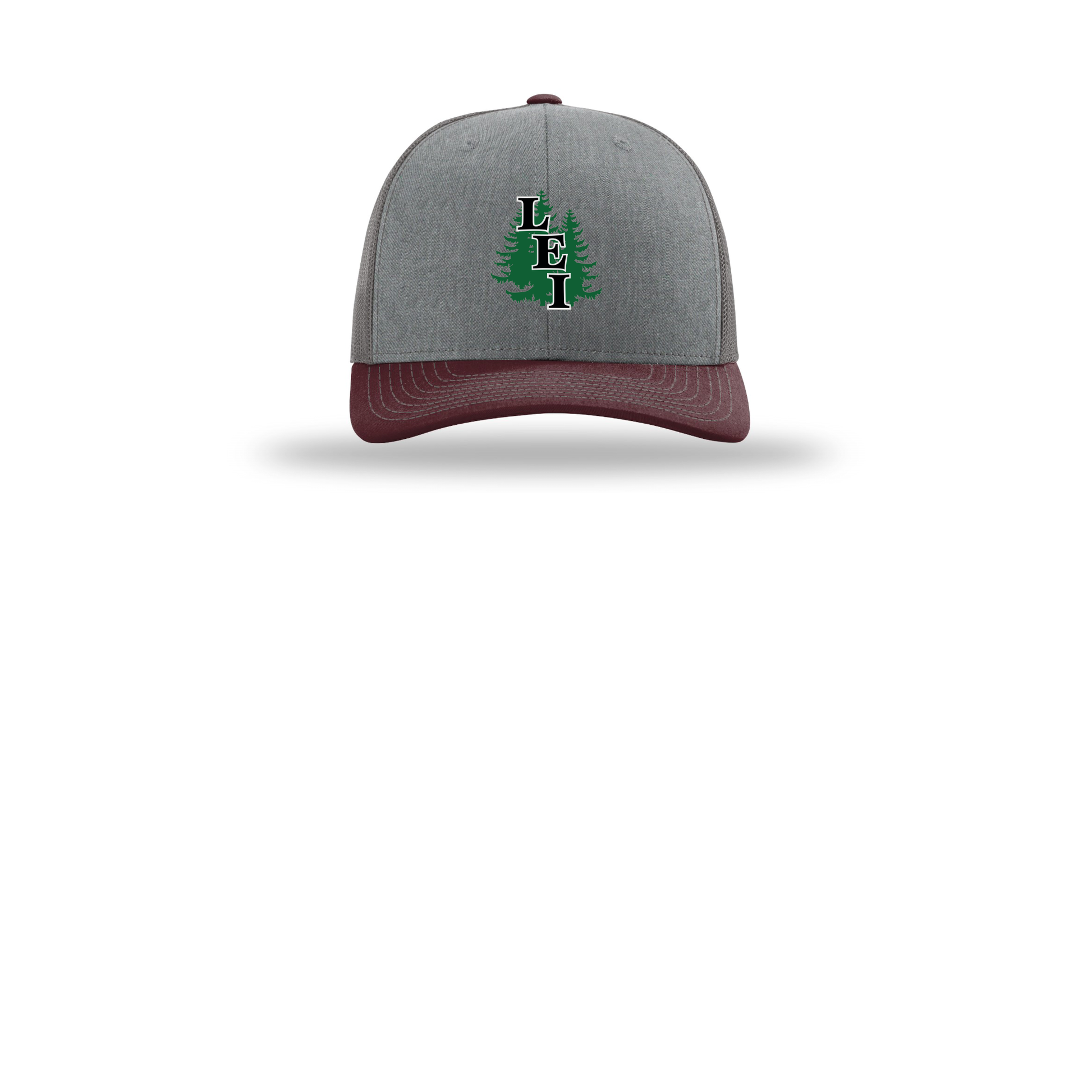 leisite-richardson-trucker-cap-embroidery-capfront-R112-heathergreycharcoalmaroon-flat-front