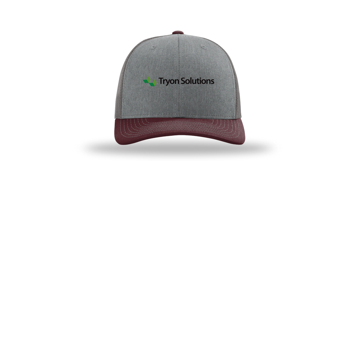 tryonsolutions-richardson-trucker-cap-embroidery-capfront-R112-heathergreycharcoalmaroon-flat-front