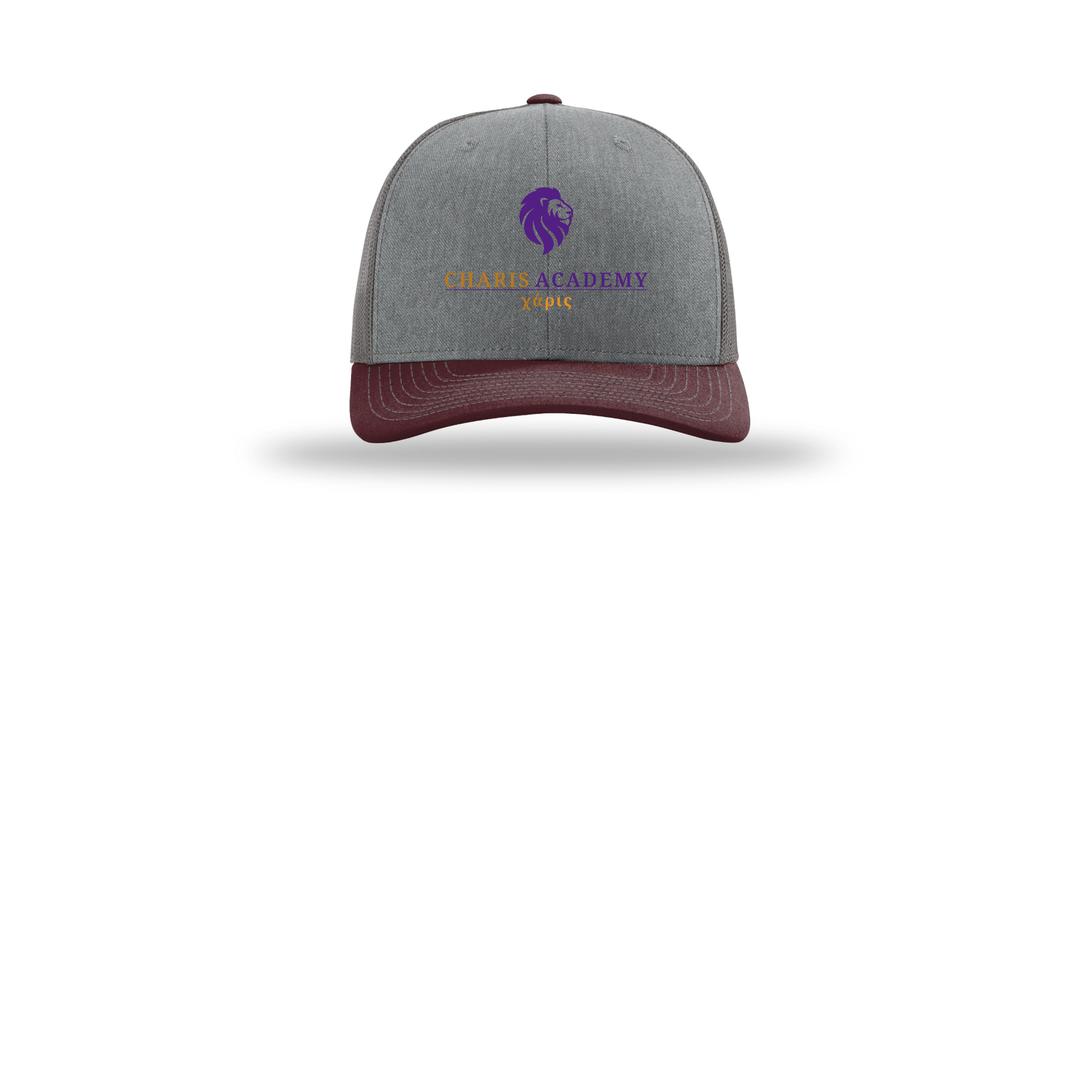 cahazleton-richardson-trucker-cap-embroidery-capfront-R112-heathergreycharcoalmaroon-flat-front