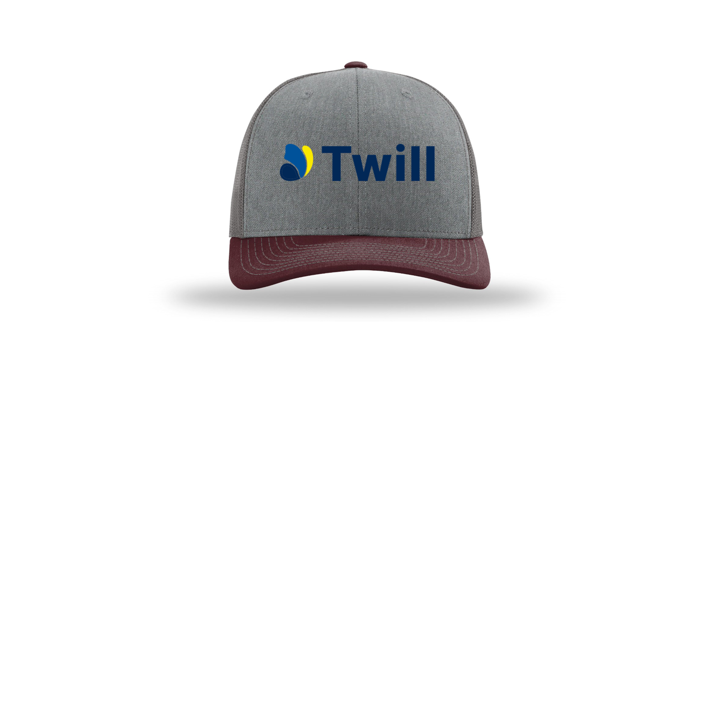 withtwill-richardson-trucker-cap-embroidery-capfront-R112-heathergreycharcoalmaroon-flat-front