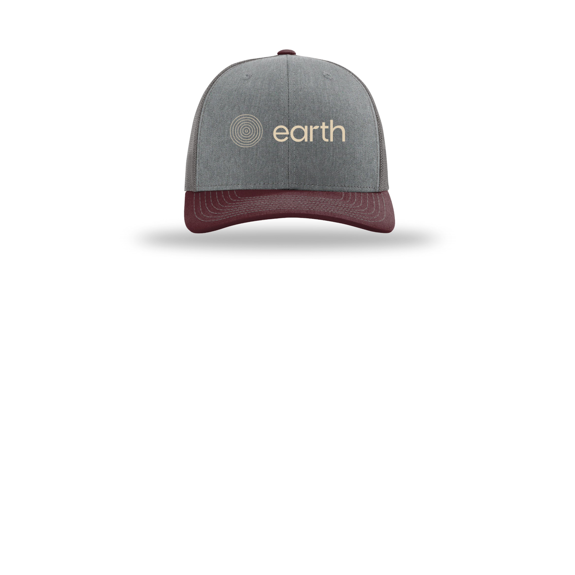 earthfuneral-richardson-trucker-cap-embroidery-capfront-R112-heathergreycharcoalmaroon-flat-front