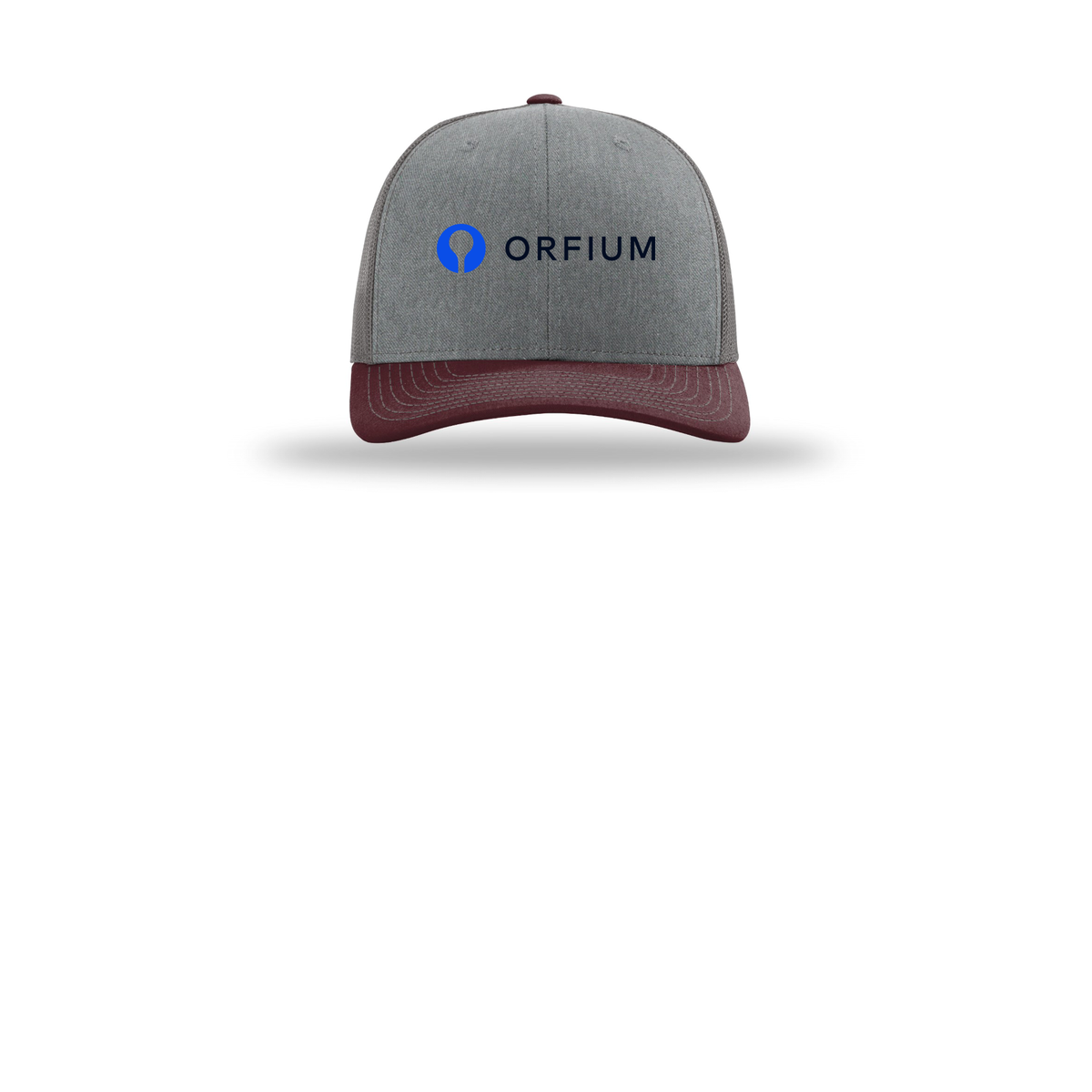 orfium-richardson-trucker-cap-embroidery-capfront-R112-heathergreycharcoalmaroon-flat-front