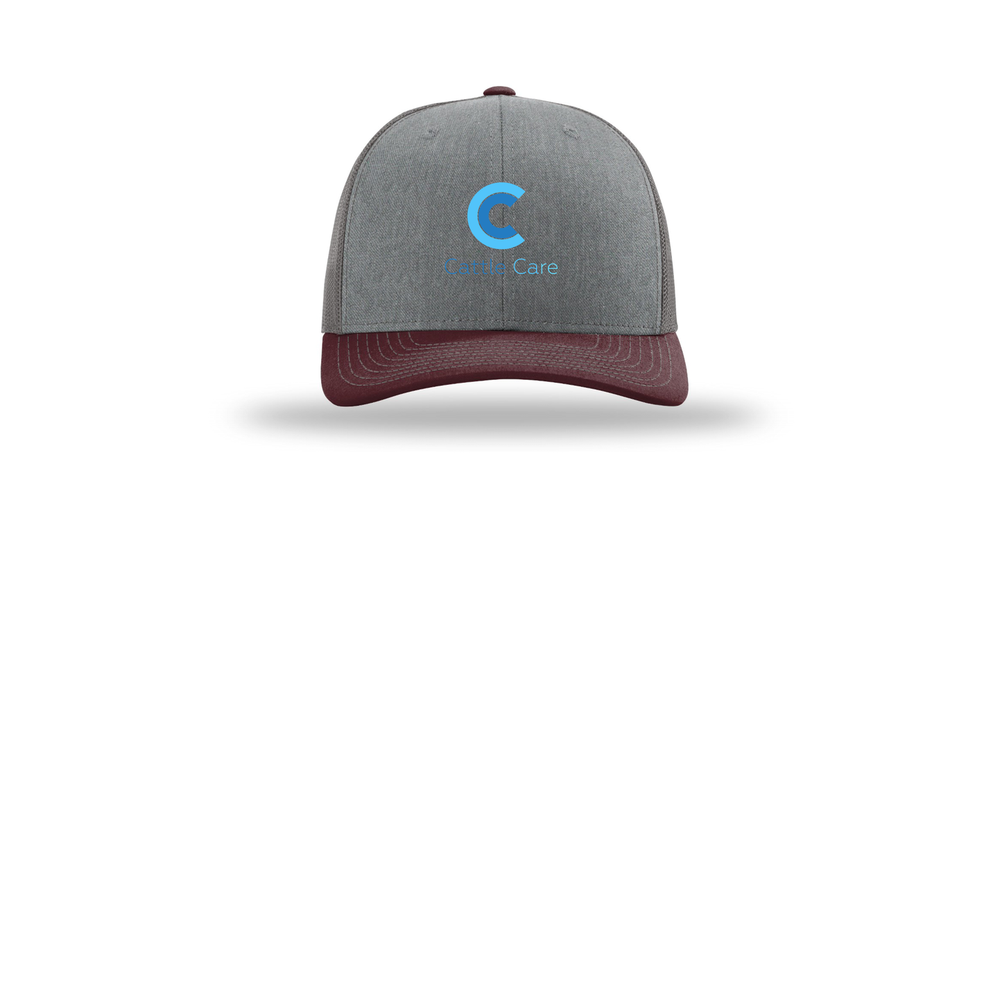 cattle-care-richardson-trucker-cap-embroidery-capfront-R112-heathergreycharcoalmaroon-flat-front