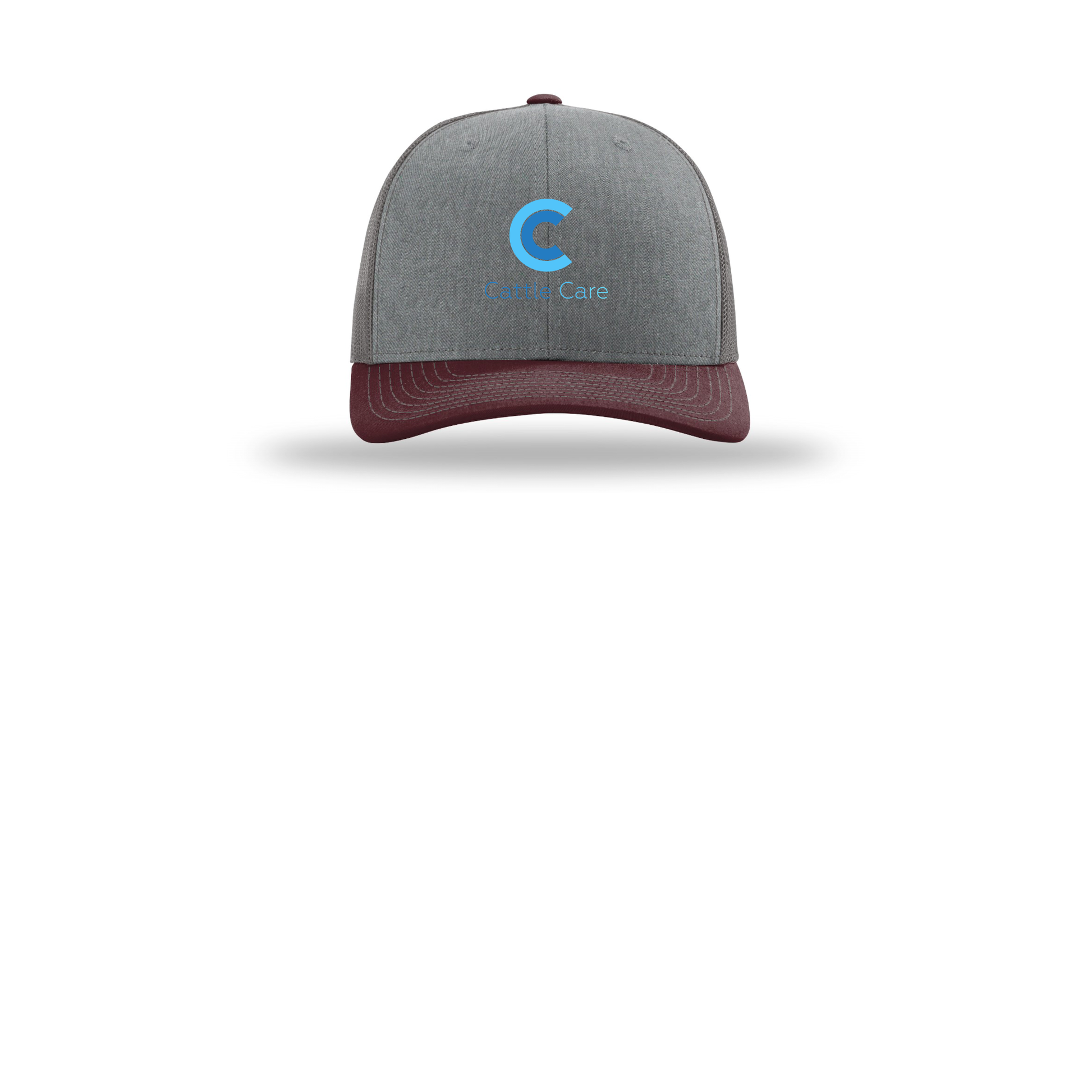 cattle-care-richardson-trucker-cap-embroidery-capfront-R112-heathergreycharcoalmaroon-flat-front