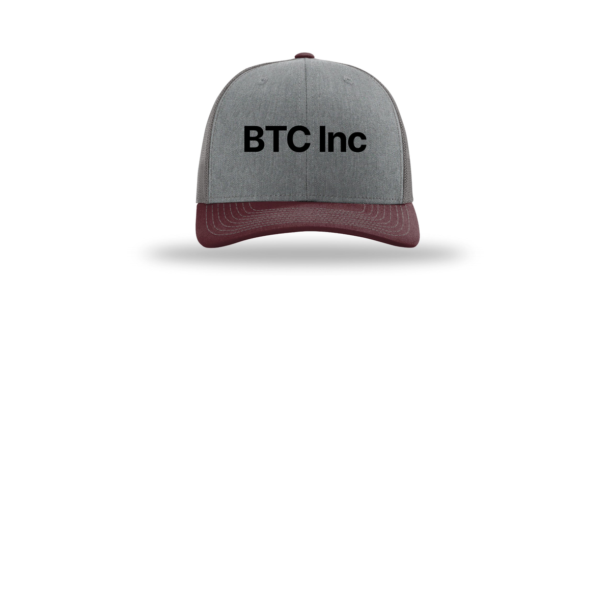 btc-richardson-trucker-cap-embroidery-capfront-R112-heathergreycharcoalmaroon-flat-front