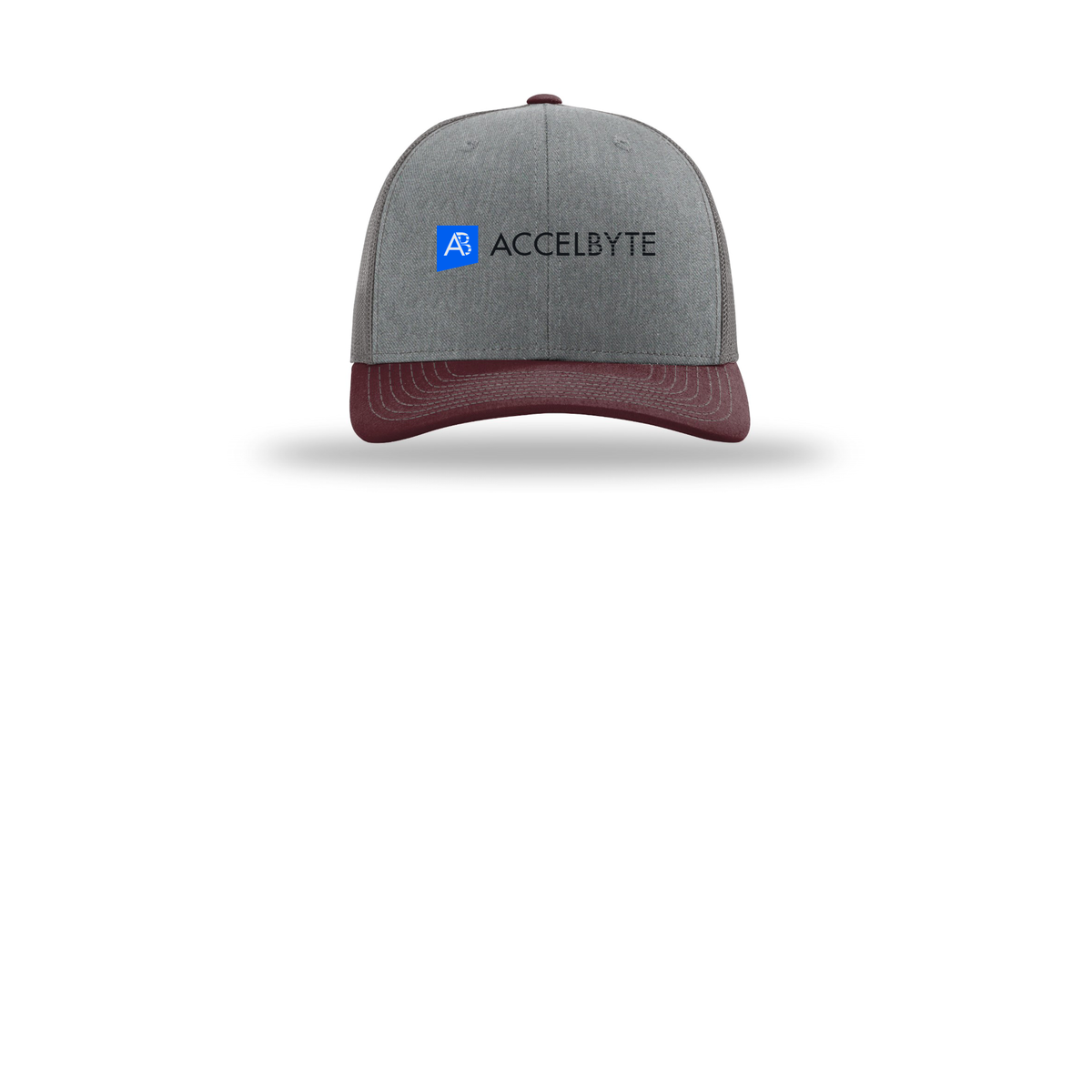 accelbyte-richardson-trucker-cap-embroidery-capfront-R112-heathergreycharcoalmaroon-flat-front