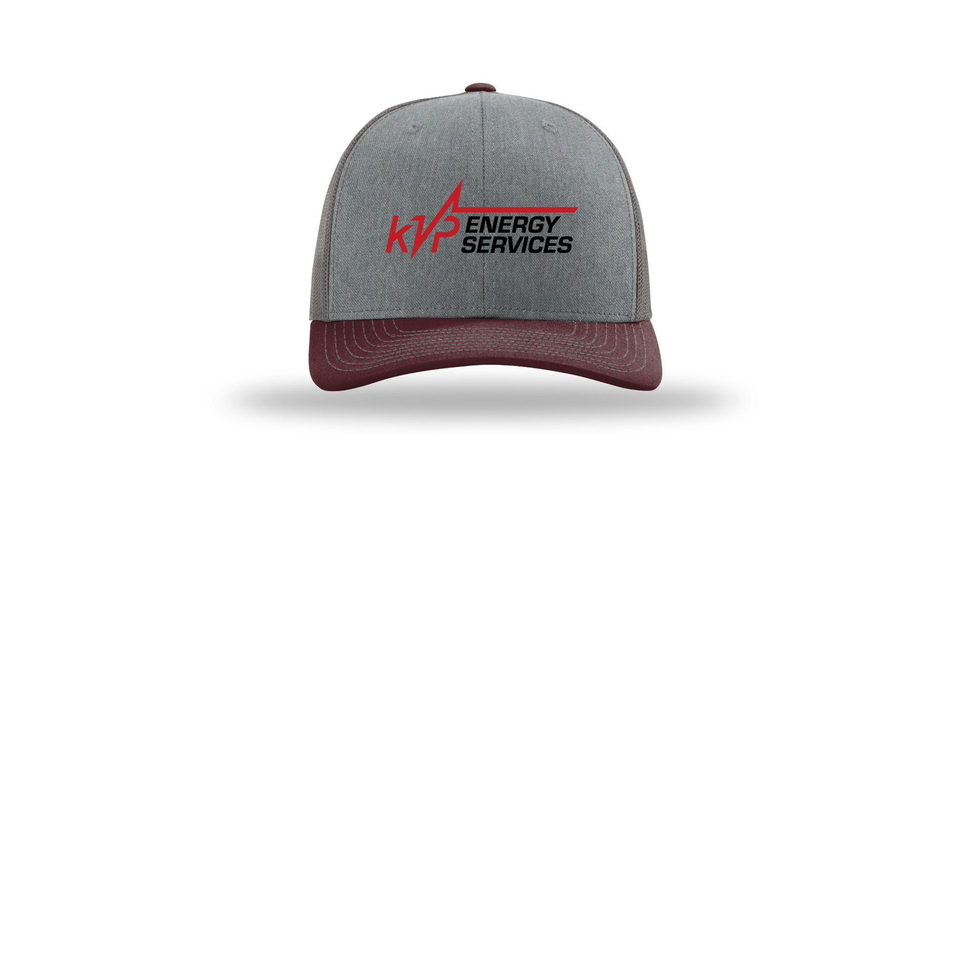 kvpenergy-richardson-trucker-cap-embroidery-capfront-R112-heathergreycharcoalmaroon-flat-front