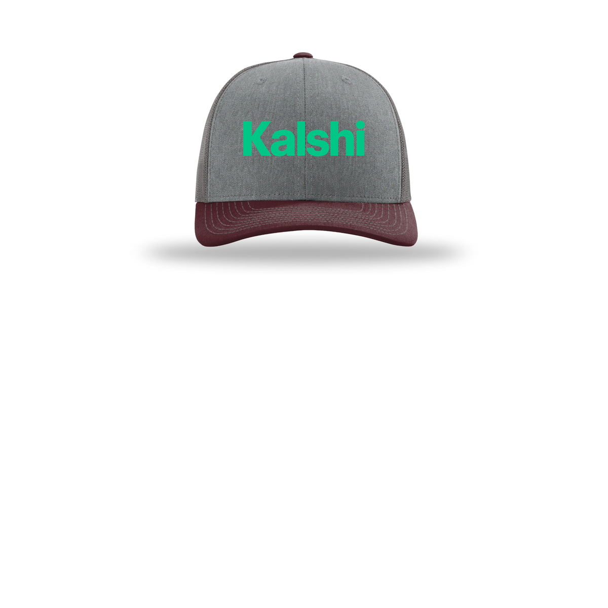 kalshi-richardson-trucker-cap-embroidery-capfront-R112-heathergreycharcoalmaroon-flat-front