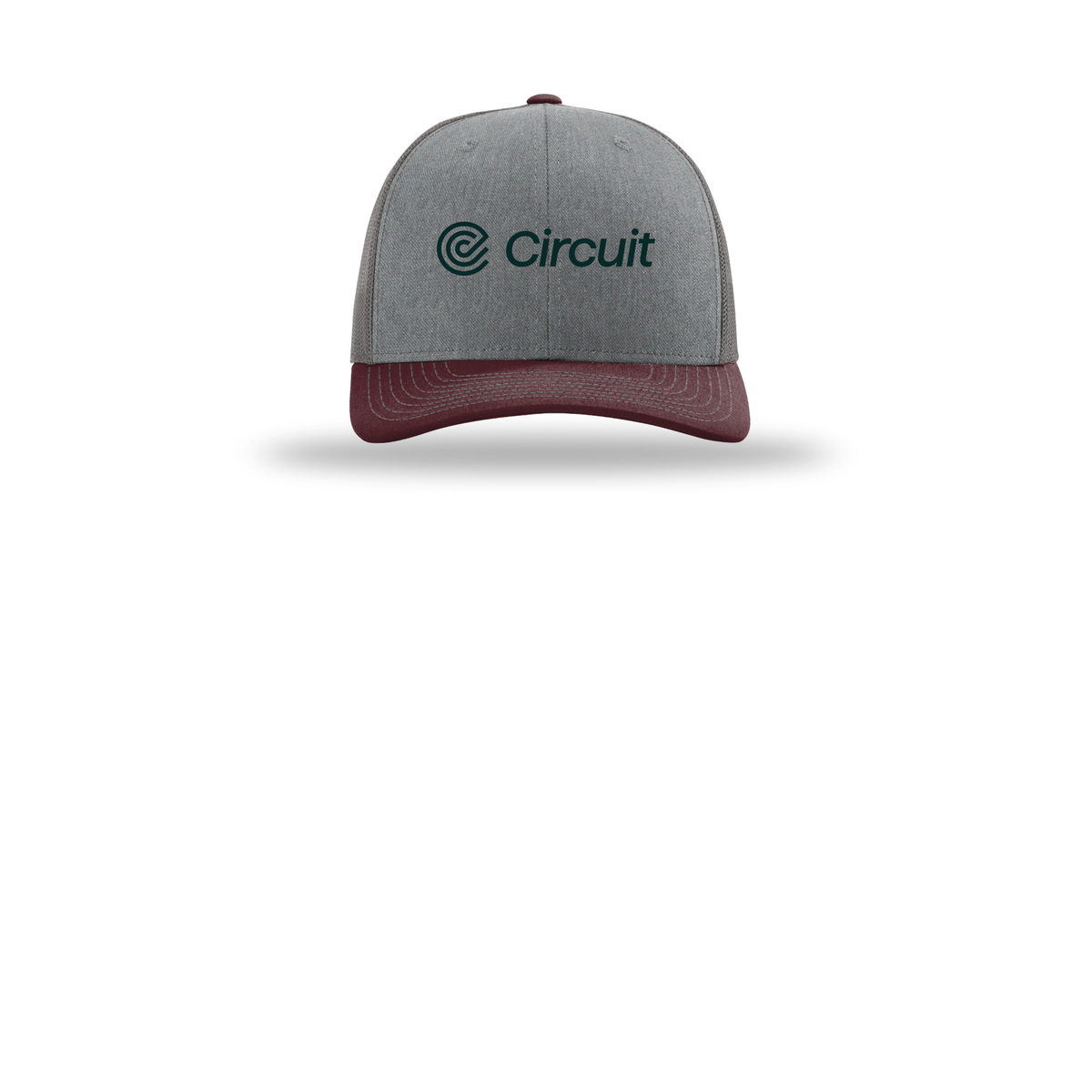 ridecircuit-richardson-trucker-cap-embroidery-capfront-R112-heathergreycharcoalmaroon-flat-front