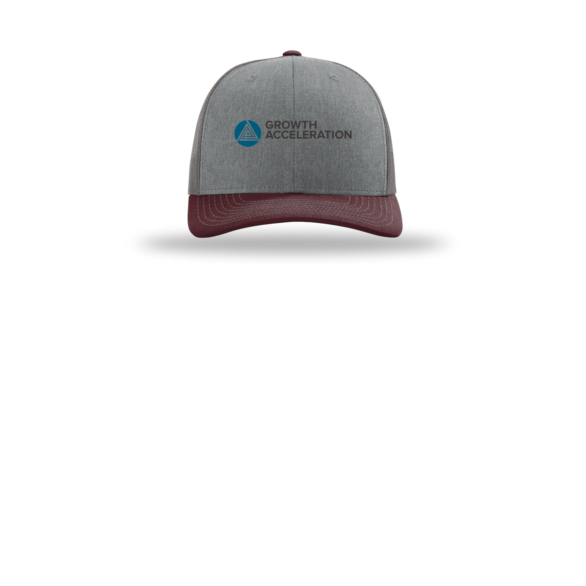 growthaccelerationpartners-richardson-trucker-cap-embroidery-capfront-R112-heathergreycharcoalmaroon-flat-front