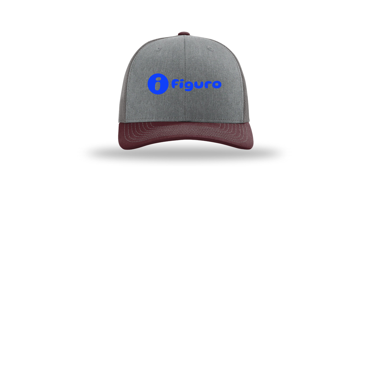 getfiguro-richardson-trucker-cap-embroidery-capfront-R112-heathergreycharcoalmaroon-flat-front