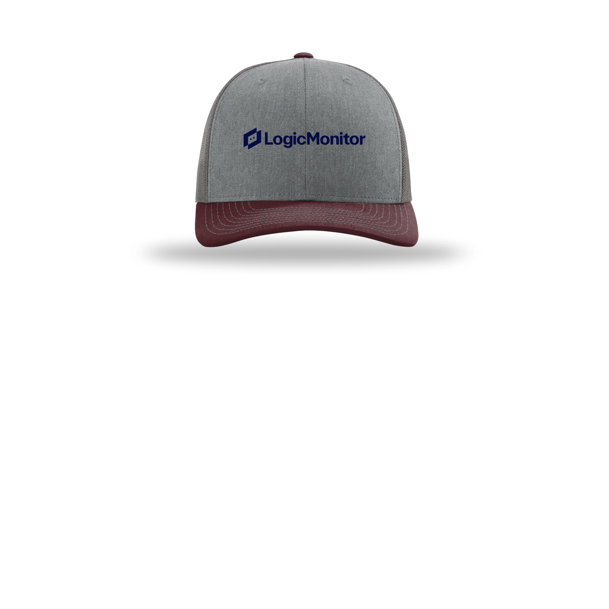 logicmonitor-richardson-trucker-cap-embroidery-capfront-R112-heathergreycharcoalmaroon-flat-front