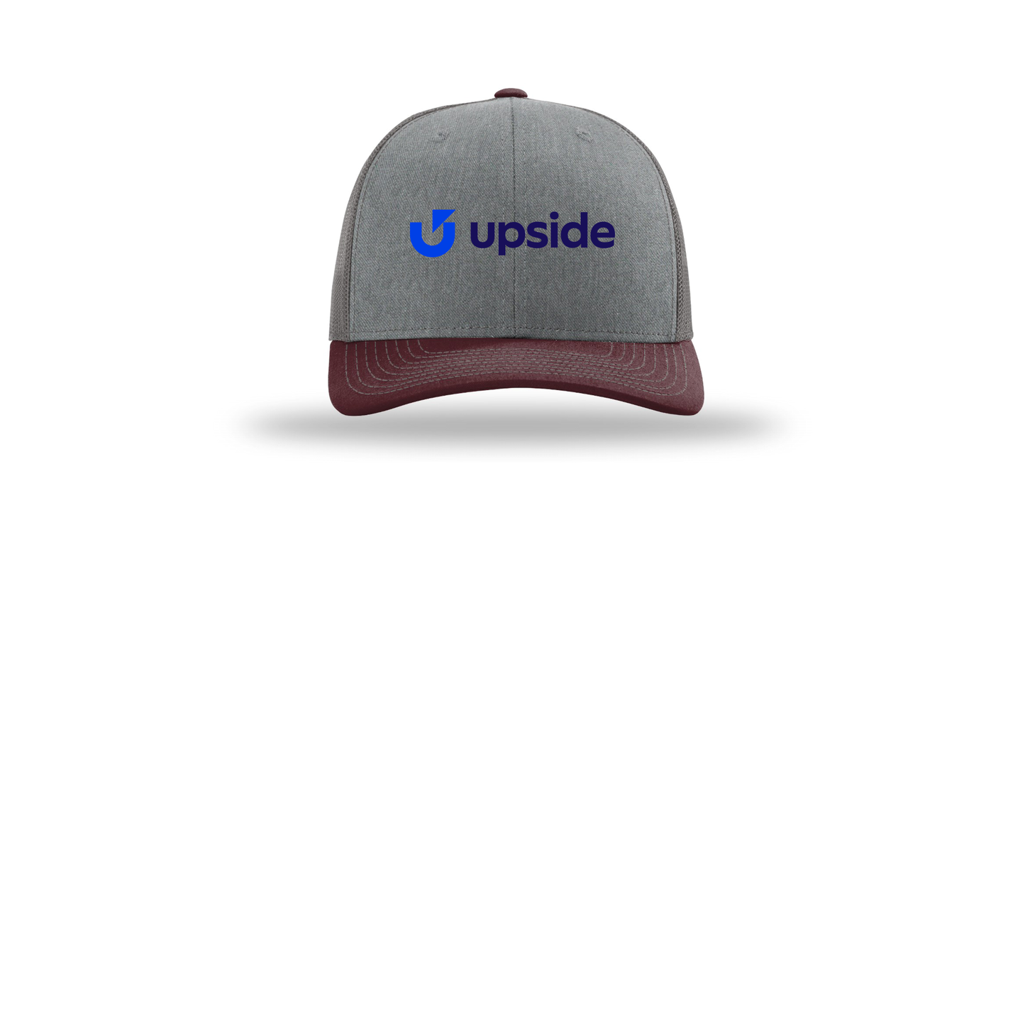 upside-richardson-trucker-cap-embroidery-capfront-R112-heathergreycharcoalmaroon-flat-front