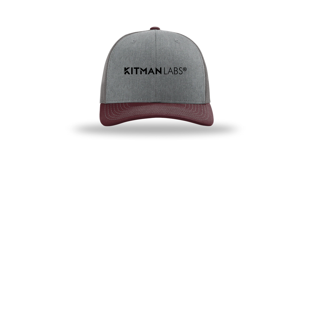 kitmanlabs-richardson-trucker-cap-embroidery-capfront-R112-heathergreycharcoalmaroon-flat-front