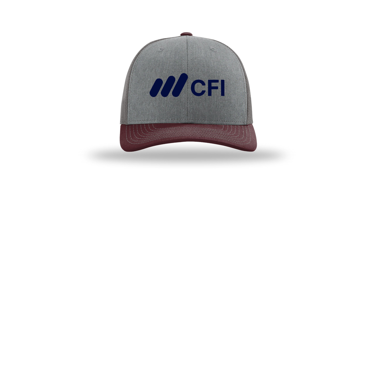 corporatefinanceinstitute-richardson-trucker-cap-embroidery-capfront-R112-heathergreycharcoalmaroon-flat-front